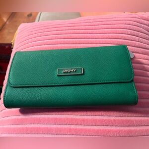 DKNY Green wallet with pink interior